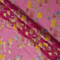 Hot Pink Multicolor Premium Pure Silk Chiffon Fabric with Metallic Hand Print in Geometric Design, 110 Cms, South Korea-D26910