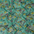 Sea Green Multicolor Premium Pure Silk Chiffon Fabric with Metallic Hand Print in Geometric Design, 110 Cms, South Korea-D26909