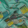 Sea Green Multicolor Premium Pure Silk Chiffon Fabric with Metallic Hand Print in Geometric Design, 110 Cms, South Korea-D26909