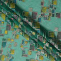 Sea Green Multicolor Premium Pure Silk Chiffon Fabric with Metallic Hand Print in Geometric Design, 110 Cms, South Korea-D26909