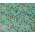Sea Green Multicolor Premium Pure Silk Chiffon Fabric with Metallic Hand Print in Geometric Design, 110 Cms, South Korea-D26909