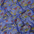 Royal Blue Multicolor Premium Pure Silk Chiffon Fabric with Metallic Hand Print in Geometric Design, 110 Cms, South Korea-D26912