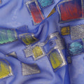 Royal Blue Multicolor Premium Pure Silk Chiffon Fabric with Metallic Hand Print in Geometric Design, 110 Cms, South Korea-D26912