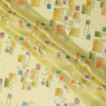 Soft Lemon Yellow Multicolor Premium Pure Silk Chiffon Fabric with Metallic Hand Print in Geometric Design, 110 Cms, South Korea-D26911