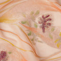 Peach Floral Metallic Hand Print Pure Silk Chiffon Fabric, 110 Cms, South Korea-D26925