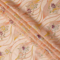 Peach Floral Metallic Hand Print Pure Silk Chiffon Fabric, 110 Cms, South Korea-D26925