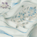 Ivory White Floral Metallic Hand Print Pure Silk Chiffon Fabric, 110 Cms, South Korea-D26920