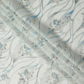 Ivory White Floral Metallic Hand Print Pure Silk Chiffon Fabric, 110 Cms, South Korea-D26920