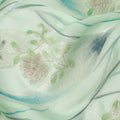 Mint Green Floral Metallic Hand Print Pure Silk Chiffon Fabric, 110 Cms, South Korea-D26922