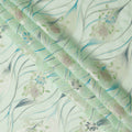 Mint Green Floral Metallic Hand Print Pure Silk Chiffon Fabric, 110 Cms, South Korea-D26922