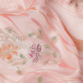 Peach Pink Floral Metallic Hand Print Pure Silk Chiffon Fabric, 110 Cms, South Korea-D26921
