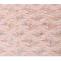 Peach Pink Floral Metallic Hand Print Pure Silk Chiffon Fabric, 110 Cms, South Korea-D26921