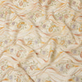 Ivory Cream Floral Metallic Hand Print Pure Silk Chiffon Fabric, 110 Cms, South Korea-D26923