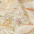 Ivory Cream Floral Metallic Hand Print Pure Silk Chiffon Fabric, 110 Cms, South Korea-D26923