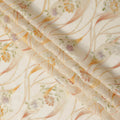 Ivory Cream Floral Metallic Hand Print Pure Silk Chiffon Fabric, 110 Cms, South Korea-D26923