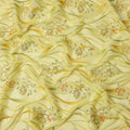 Lemon Yellow Floral Metallic Hand Print Pure Silk Chiffon Fabric, 110 Cms, South Korea-D26924