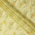 Lemon Yellow Floral Metallic Hand Print Pure Silk Chiffon Fabric, 110 Cms, South Korea-D26924