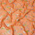 Peach Orange Abstract Metallic Hand Print Premium Pure Silk Chiffon Fabric, 110 Cms, South Korea-D26915