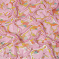 Blush Pink Abstract Metallic Hand Print Pure Silk Chiffon Fabric, 110 Cms, South Korea-D26919