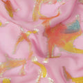 Blush Pink Abstract Metallic Hand Print Pure Silk Chiffon Fabric, 110 Cms, South Korea-D26919
