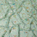 Mint Green Abstract Metallic Hand Print Premium Pure Silk Chiffon Fabric, 110 Cms, South Korea-D26914