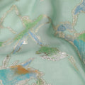 Mint Green Abstract Metallic Hand Print Premium Pure Silk Chiffon Fabric, 110 Cms, South Korea-D26914
