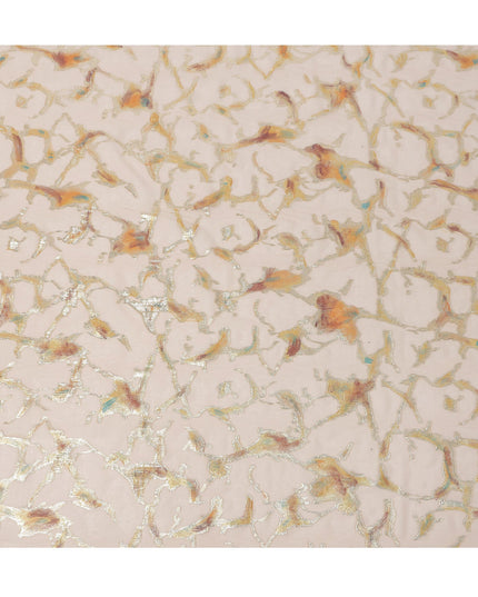 Nude Blush Abstract Metallic Hand Print Premium Pure Silk Chiffon Fabric, 110 Cms, South Korea-D26917