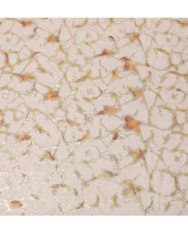 Nude Blush Abstract Metallic Hand Print Premium Pure Silk Chiffon Fabric, 110 Cms, South Korea-D26917