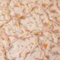Blush Peach Abstract Metallic Hand Print Premium Pure Silk Chiffon Fabric, 110 Cms, South Korea-D26916