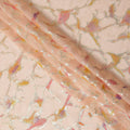 Blush Peach Abstract Metallic Hand Print Premium Pure Silk Chiffon Fabric, 110 Cms, South Korea-D26916