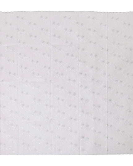 White Traditional Sudanese Thobe Fabric with Silver Floral Embroidery, Pure Cotton Voile, 4.5 Mtrs Length, 140 Cms Width, Made in India-D26397