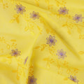 Bright Yellow Traditional Sudanese Thobe Fabric with Lavender & Gold Floral Embroidery, Pure Cotton Voile, 4.5 Mtrs Length, 140 Cms Width, Made in India-D26396