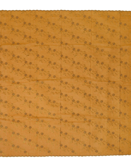 Mustard Yellow Traditional Sudanese Thobe Fabric with Gold & Bronze Floral Embroidery, Pure Cotton Voile, 4.5 Mtrs Length, 140 Cms Width, Made in India-D26395