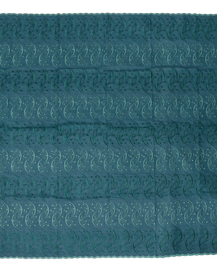Teal Green Traditional Sudanese Thobe Fabric with Dual-Tone Green Embroidery, Pure Cotton Voile, 4.5 Mtrs Length, 140 Cms Width, Made in India-D26389