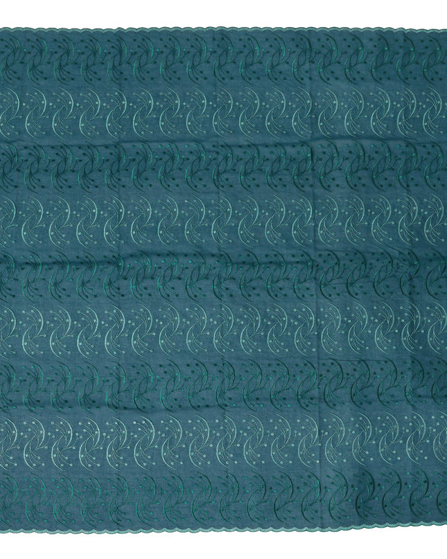 Teal Green Traditional Sudanese Thobe Fabric with Dual-Tone Green Embroidery, Pure Cotton Voile, 4.5 Mtrs Length, 140 Cms Width, Made in India-D26389