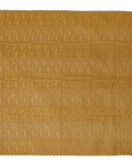 Mustard Brown Traditional Sudanese Thobe Fabric with Golden & Beige Embroidery, Pure Cotton Voile, 4.5 Mtrs Length, 140 Cms Width, Made in India-D26391