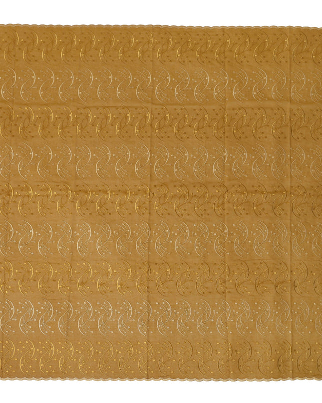 Mustard Brown Traditional Sudanese Thobe Fabric with Golden & Beige Embroidery, Pure Cotton Voile, 4.5 Mtrs Length, 140 Cms Width, Made in India-D26391