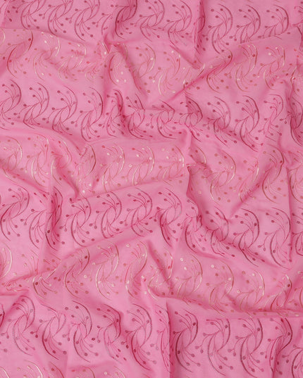 Baby Pink Traditional Sudanese Thobe Fabric with Rose Pink & Gold Embroidery, Pure Cotton Voile, 4.5 Mtrs Length, 140 Cms Width, Made in India-D26392
