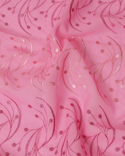 Baby Pink Traditional Sudanese Thobe Fabric with Rose Pink & Gold Embroidery, Pure Cotton Voile, 4.5 Mtrs Length, 140 Cms Width, Made in India-D26392