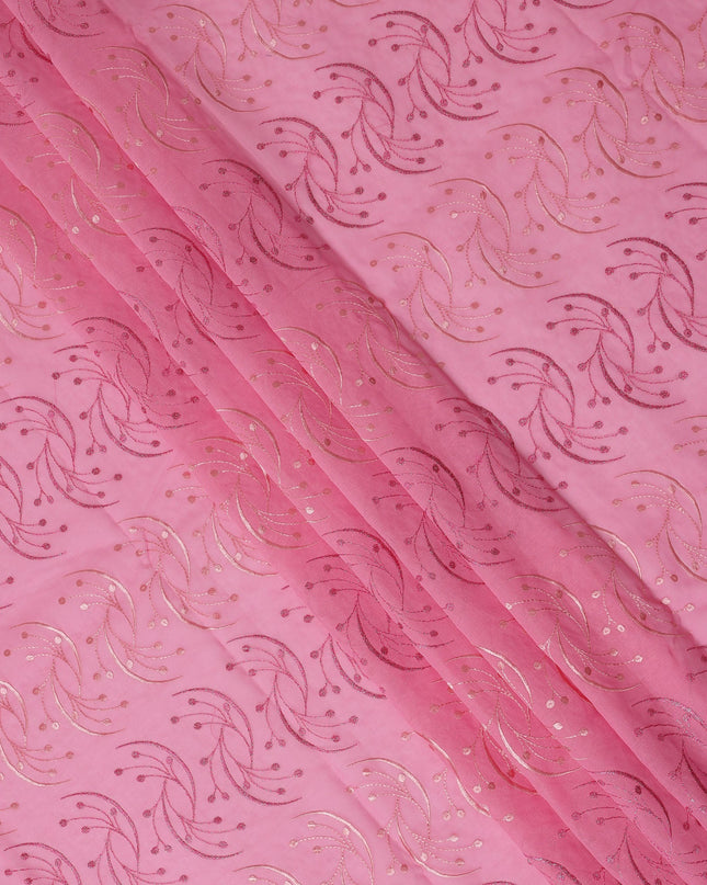 Baby Pink Traditional Sudanese Thobe Fabric with Rose Pink & Gold Embroidery, Pure Cotton Voile, 4.5 Mtrs Length, 140 Cms Width, Made in India-D26392