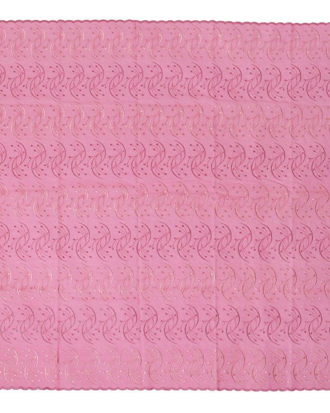 Baby Pink Traditional Sudanese Thobe Fabric with Rose Pink & Gold Embroidery, Pure Cotton Voile, 4.5 Mtrs Length, 140 Cms Width, Made in India-D26392