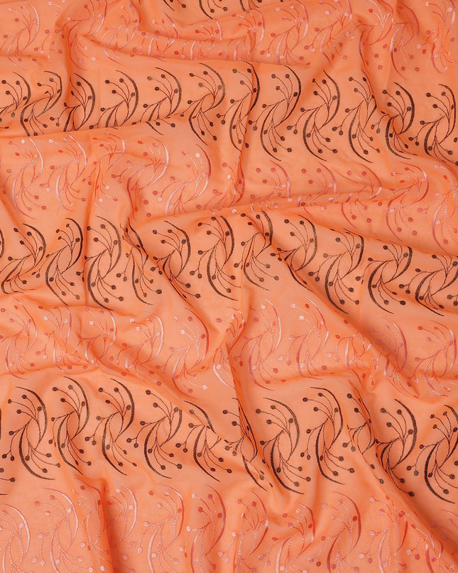 Peach Orange Traditional Sudanese Thobe Fabric with Brown & Peach Embroidery, Pure Cotton Voile, 4.5 Mtrs Length, 140 Cms Width, Made in India-D26390