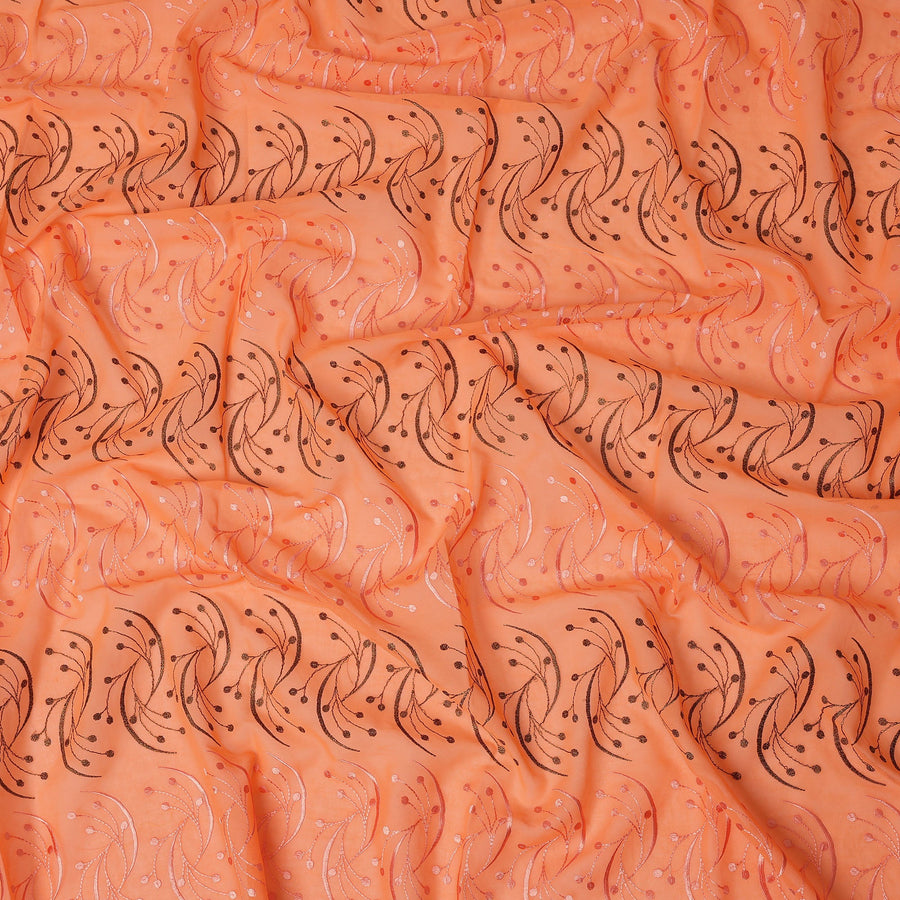 Peach Orange Traditional Sudanese Thobe Fabric with Brown & Peach Embroidery, Pure Cotton Voile, 4.5 Mtrs Length, 140 Cms Width, Made in India-D26390
