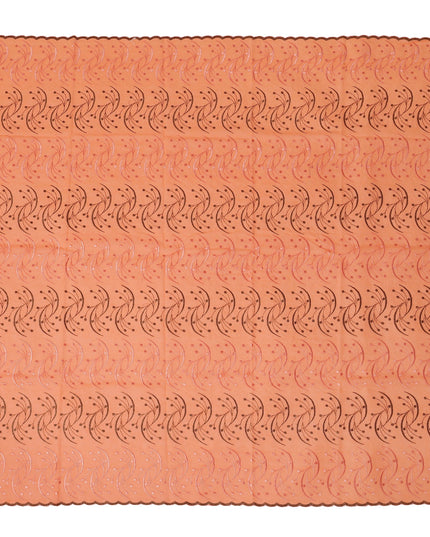 Peach Orange Traditional Sudanese Thobe Fabric with Brown & Peach Embroidery, Pure Cotton Voile, 4.5 Mtrs Length, 140 Cms Width, Made in India-D26390