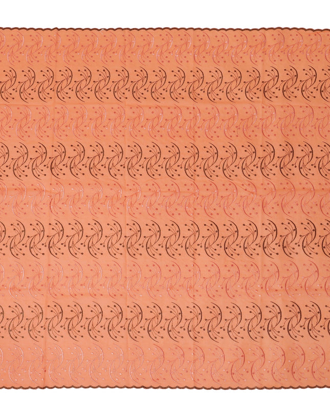 Peach Orange Traditional Sudanese Thobe Fabric with Brown & Peach Embroidery, Pure Cotton Voile, 4.5 Mtrs Length, 140 Cms Width, Made in India-D26390