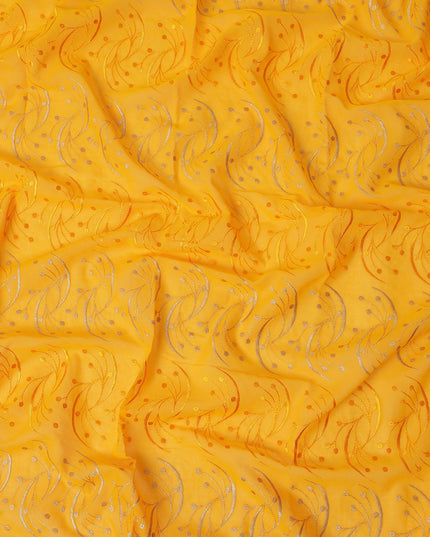 Bright Yellow Traditional Sudanese Thobe Fabric with Silver & Orange Embroidery, Pure Cotton Voile, 4.5 Mtrs Length, 140 Cms Width, Made in India-D26393