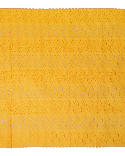 Bright Yellow Traditional Sudanese Thobe Fabric with Silver & Orange Embroidery, Pure Cotton Voile, 4.5 Mtrs Length, 140 Cms Width, Made in India-D26393