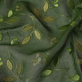 Olive Green Traditional Sudanese Thobe Fabric with Green & Gold Embroidery, Pure Cotton Voile, 4.5 Mtrs Length, 140 Cms Width, Made in India-D26387