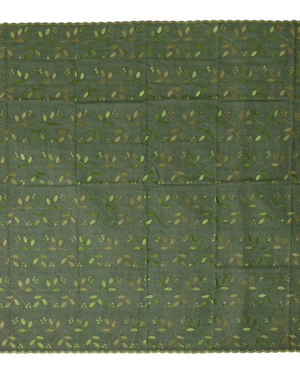 Olive Green Traditional Sudanese Thobe Fabric with Green & Gold Embroidery, Pure Cotton Voile, 4.5 Mtrs Length, 140 Cms Width, Made in India-D26387