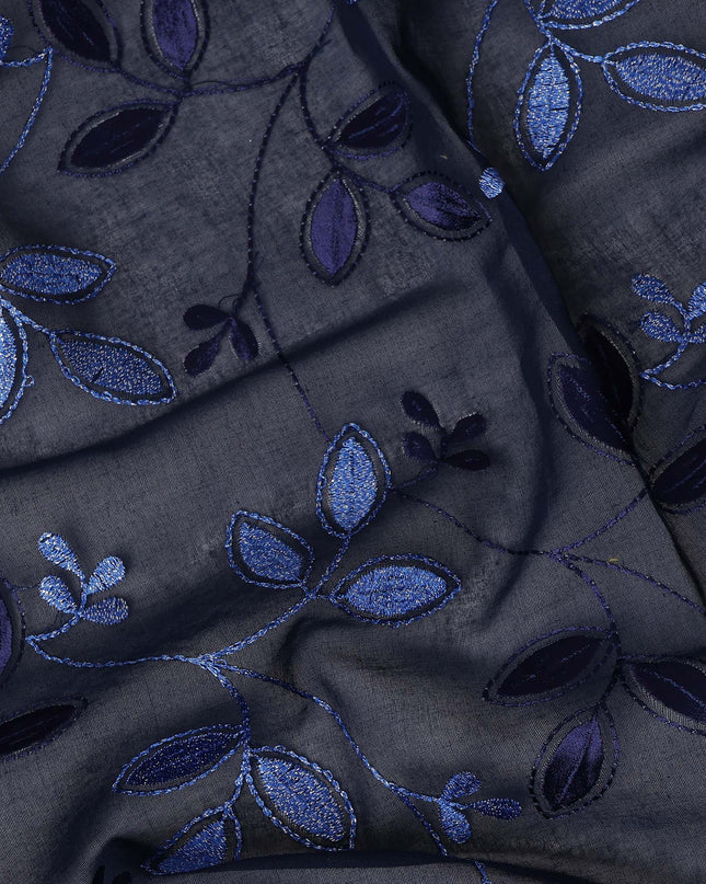 Navy Blue Traditional Sudanese Thobe Fabric with Dual-Tone Blue Embroidery, Pure Cotton Voile, 4.5 Mtrs Length, 140 Cms Width, Made in India-D26384 Regal Fabrics
